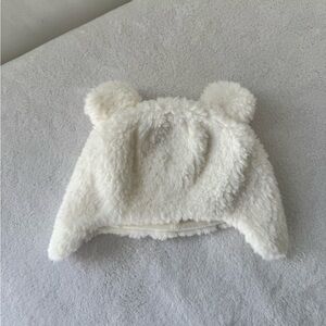 Janie and Jack Sherpa Bear Ear Hat 12–18M White Fleece EUC